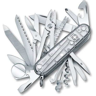 Victorinox Schweizer Taschenmesser Gross, Swiss Champ, Swiss Army Knife, Multitool, 33 Funktionen, Klinge, Korkenzieher, Schraubendreher, Silber Transparent Victorinox Schweizer Taschenmesser Gross, Swiss Champ, Swiss Army Knife, Multitool, 33 Funktionen, Klinge, Korkenzieher, Schraubendreher, Silber Transparent