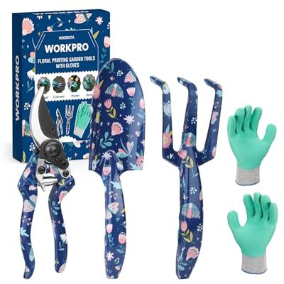 WORKPRO Gartenwerkzeug Set 4-tlg., Gartengeräte mit Geschenkverpackung, Gartenschaufel Gartenschere Gartenkralle Handschuhe, Geschenke für Gärtnerinnen und Gärtner, Gartengeschenk blau WORKPRO Gartenwerkzeug Set 4-tlg., Gartengeräte mit Geschenkverpackung, Gartenschaufel Gartenschere Gartenkralle Handschuhe, Geschenke für Gärtnerinnen und Gärtner, Gartengeschenk blau