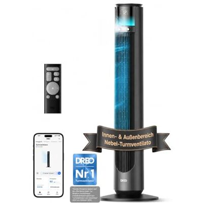 DREO TurboCool Outdoor Nebelventilator 711AS, 10 m/s Leistung, 12 Stufen, 4 Modi, intelligenter Standventilator, 150° Oszillation, 20 dB leise, DC-Motor, wetterfest, für Innen- & Außenbereich DREO TurboCool Outdoor Nebelventilator 711AS, 10 m/s Leistung, 12 Stufen, 4 Modi, intelligenter Standventilator, 150° Oszillation, 20 dB leise, DC-Motor, wetterfest, für Innen- & Außenbereich