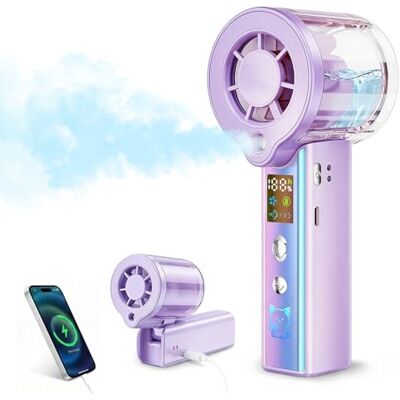 Carehabi Handventilator mit Wasserkühlung, 30000 U/min Mini Ventilator Akku 3000mAh, 1-100 Stufen Tragbarer Ventilator Klein mit LED Display, Leise USB Ventilator Hand für Reisen, Büro, Damen (lila) Carehabi Handventilator mit Wasserkühlung, 30000 U/min Mini Ventilator Akku 3000mAh, 1-100 Stufen Tragbarer Ventilator Klein mit LED Display, Leise USB Ventilator Hand für Reisen, Büro, Damen (lila)