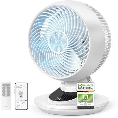 DREO 3D Tischventilator Sehr Leise 22 dB, Ventilator Klein mit Fernbedienung, 8,8 m/s Starker Luftstrom, 90° Oszillation, App & Sprachsteuerung, 9 Stufen, 8/12h Timer für Schlafzimmer & Büro DREO 3D Tischventilator Sehr Leise 22 dB, Ventilator Klein mit Fernbedienung, 8,8 m/s Starker Luftstrom, 90° Oszillation, App & Sprachsteuerung, 9 Stufen, 8/12h Timer für Schlafzimmer & Büro