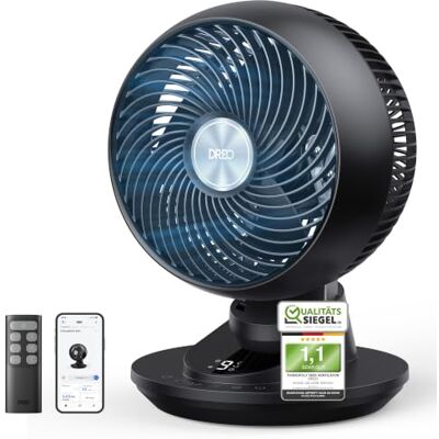 DREO 3D Tischventilator Sehr Leise 22 dB, Ventilator Klein mit Fernbedienung, 8,8 m/s Starker Luftstrom, 90° Oszillation, App & Sprachsteuerung, 9 Stufen, 8/12h Timer für Schlafzimmer & Büro DREO 3D Tischventilator Sehr Leise 22 dB, Ventilator Klein mit Fernbedienung, 8,8 m/s Starker Luftstrom, 90° Oszillation, App & Sprachsteuerung, 9 Stufen, 8/12h Timer für Schlafzimmer & Büro