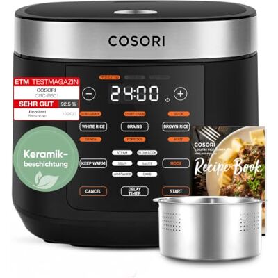 Cosori Reiskocher, Rice Cooker 5 L, Keramikbeschichtung, Fuzzy-Logik Multikocher, 17 Programme, Dampfgarer mit Edestahleinsatz, Warmhaltefunktion, Timer, Schwarz Cosori Reiskocher, Rice Cooker 5 L, Keramikbeschichtung, Fuzzy-Logik Multikocher, 17 Programme, Dampfgarer mit Edestahleinsatz, Warmhaltefunktion, Timer, Schwarz
