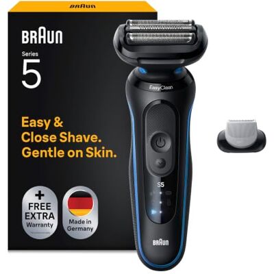 Braun Rasierer Herren Elektrisch Series 5, Rasierapparat, 52-B1600s, Blau Kabelloser Elektrorasierer, Barttrimmer mit 50 Min. Akku, Wasserdicht, Made in Germany, Inkl. 1 Bodygrooming-Aufsatz Braun Rasierer Herren Elektrisch Series 5, Rasierapparat, 52-B1600s, Blau Kabelloser Elektrorasierer, Barttrimmer mit 50 Min. Akku, Wasserdicht, Made in Germany, Inkl. 1 Bodygrooming-Aufsatz