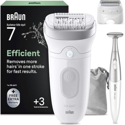 Braun Epilierer Damen Silk·épil 7, Ladyshaver, 7-241, Silber Breitem Kopf für Eine Einfache Haarentfernung, Wasserdicht, Lang Anhaltend Glatte Haut, Inkl. 1 Extra Und Bikini-Trimmer Braun Epilierer Damen Silk·épil 7, Ladyshaver, 7-241, Silber Breitem Kopf für Eine Einfache Haarentfernung, Wasserdicht, Lang Anhaltend Glatte Haut, Inkl. 1 Extra Und Bikini-Trimmer