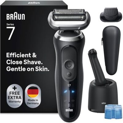 Braun Rasierer Herren Elektrisch Series 7, N7200cce, Schwarz Kabelloser Elektrorasierer, Barttrimmer mit 60 Min. Akku, Wasserdicht, Made in Germany, Inkl. 1 Aufsatz Und Pflegesystem Braun Rasierer Herren Elektrisch Series 7, N7200cce, Schwarz Kabelloser Elektrorasierer, Barttrimmer mit 60 Min. Akku, Wasserdicht, Made in Germany, Inkl. 1 Aufsatz Und Pflegesystem