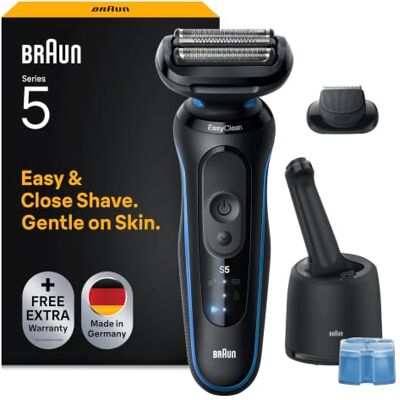 Braun Rasierer Herren Elektrisch Series 5, Rasierapparat, 52-B7200cc, Blau Kabelloser Elektrorasierer, Barttrimmer mit 50 Min. Akku, Wasserdicht, Made in Germany, Inkl. Pflegesystem Und 1 Aufsatz Braun Rasierer Herren Elektrisch Series 5, Rasierapparat, 52-B7200cc, Blau Kabelloser Elektrorasierer, Barttrimmer mit 50 Min. Akku, Wasserdicht, Made in Germany, Inkl. Pflegesystem Und 1 Aufsatz