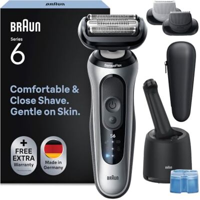 Braun Rasierer Herren Elektrisch Series 6, 62-S7650cc, Silber Kabelloser Elektrorasierer, Barttrimmer, 60 Min. Akku, Wasserdicht, Made in Germany, Inkl. Pflegesystem Und 2 Aufsatze Braun Rasierer Herren Elektrisch Series 6, 62-S7650cc, Silber Kabelloser Elektrorasierer, Barttrimmer, 60 Min. Akku, Wasserdicht, Made in Germany, Inkl. Pflegesystem Und 2 Aufsatze