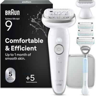 Braun Silk-épil 9 Epilierer Damen, Haarentferner für Langanhaltende Haarentfernung, Ladyshaver, Nass und Trocken Anwendbar, Wasserdicht — Inkl. Rasieraufsatz und Trimmeraufsatz — 9-141, Weiß/Silber Braun Silk-épil 9 Epilierer Damen, Haarentferner für Langanhaltende Haarentfernung, Ladyshaver, Nass und Trocken Anwendbar, Wasserdicht — Inkl. Rasieraufsatz und Trimmeraufsatz — 9-141, Weiß/Silber