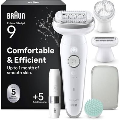 Braun Silk·épil 9 SkinSpa Epilierer Damen, All-in-One Set, Schwenkkopf, Nass & Trocken Haarentfernung, Wasserdicht — Inkl Peelingbürste, Massagepad, Rasierer, Trimmer, Gesichtsrasierer — 9-381, Silber Braun Silk·épil 9 SkinSpa Epilierer Damen, All-in-One Set, Schwenkkopf, Nass & Trocken Haarentfernung, Wasserdicht — Inkl Peelingbürste, Massagepad, Rasierer, Trimmer, Gesichtsrasierer — 9-381, Silber