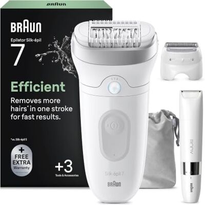 Braun Epilierer Damen Silk·épil 7, Ladyshaver, 7-441, Silber Breitem Kopf für Eine Einfache Haarentfernung, Nass Und Trocken, Langanhaltend Glatte Haut, Inkl. 1 Extra Und Mini Rasierer Braun Epilierer Damen Silk·épil 7, Ladyshaver, 7-441, Silber Breitem Kopf für Eine Einfache Haarentfernung, Nass Und Trocken, Langanhaltend Glatte Haut, Inkl. 1 Extra Und Mini Rasierer