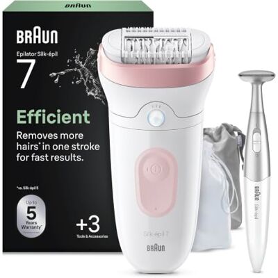 Braun Silk-épil 7 Epilierer Damen, Haarentferner für Langanhaltende Haarentfernung, Ladyshaver, Wasserdicht — Inkl. Bikinitrimmer (Haartrimmer Intimbereich), 7-210, Weiß/Rosa Braun Silk-épil 7 Epilierer Damen, Haarentferner für Langanhaltende Haarentfernung, Ladyshaver, Wasserdicht — Inkl. Bikinitrimmer (Haartrimmer Intimbereich), 7-210, Weiß/Rosa
