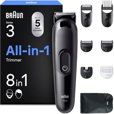 Braun Multigroom All-in-One Series 3, 8-in-1 Trimmer AIO3545, Schwarz Barttrimmer, Haarschneider, Haarschneidemaschine für Gesicht und Kopf, 14 Längen, 50 Min. Akku Braun Multigroom All-in-One Series 3, 8-in-1 Trimmer AIO3545, Schwarz Barttrimmer, Haarschneider, Haarschneidemaschine für Gesicht und Kopf, 14 Längen, 50 Min. Akku