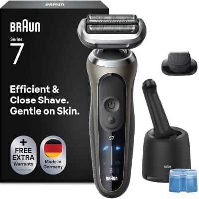 Braun Rasierer Herren Elektrisch Series 7, 72-C7200cc, Gold Kabelloser Elektrorasierer, Barttrimmer, 60 Min. Akku, Wasserdicht, Made in Germany, Inkl. Pflegesystem Und 1 Aufsatz Braun Rasierer Herren Elektrisch Series 7, 72-C7200cc, Gold Kabelloser Elektrorasierer, Barttrimmer, 60 Min. Akku, Wasserdicht, Made in Germany, Inkl. Pflegesystem Und 1 Aufsatz