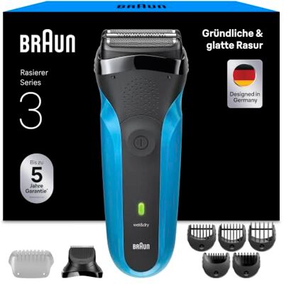 Braun Series 3 Rasierer Herren Elektrisch, Elektrorasierer mit 3 Flexible Klingen, Rasierapparat, Barttrimmer Aufsatz, +5 Kammaufsätze, Nass- & Trockenrasierer für Männer, 310BT, Blau Braun Series 3 Rasierer Herren Elektrisch, Elektrorasierer mit 3 Flexible Klingen, Rasierapparat, Barttrimmer Aufsatz, +5 Kammaufsätze, Nass- & Trockenrasierer für Männer, 310BT, Blau