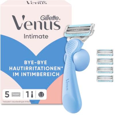 Gillette Intimate Rasierer Damen, Hellblau Damenrasierer für Den Intimbereich, Intimrasierer für Frauen, Nassrasierer, Inkl. 5 Rasierklingen, Handstück und Duschhalterung Gillette Intimate Rasierer Damen, Hellblau Damenrasierer für Den Intimbereich, Intimrasierer für Frauen, Nassrasierer, Inkl. 5 Rasierklingen, Handstück und Duschhalterung