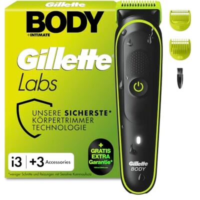 Gillette Labs i3 Body + Intimate Trimmer Herren, Schwarz/Grün Intimrasierer Mann für Körper, Intimbereich mit SkinFirst-Technologie, Wasserdichte, Inkl. 3 Zubehörteile Gillette Labs i3 Body + Intimate Trimmer Herren, Schwarz/Grün Intimrasierer Mann für Körper, Intimbereich mit SkinFirst-Technologie, Wasserdichte, Inkl. 3 Zubehörteile
