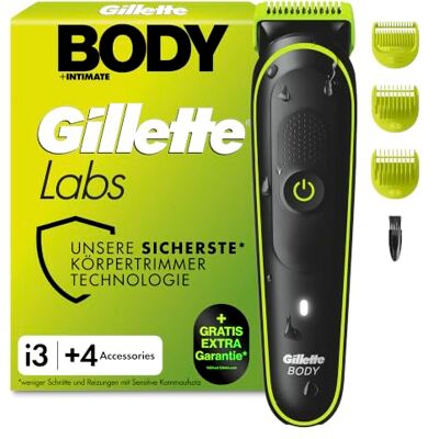Gillette Labs i3 Body + Intimate Trimmer Herren, Schwarz/Grün Intimrasierer Mann für Körper, Intimbereich mit SkinFirst-Technologie, Wasserdichte, Inkl. 4 Zubehörteile Gillette Labs i3 Body + Intimate Trimmer Herren, Schwarz/Grün Intimrasierer Mann für Körper, Intimbereich mit SkinFirst-Technologie, Wasserdichte, Inkl. 4 Zubehörteile