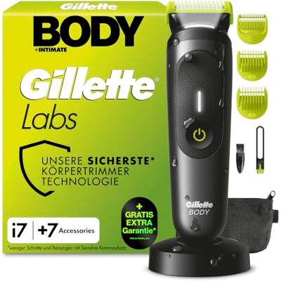 Gillette Labs i7 Body + Intimate Trimmer Herren, Schwarz/Grün Intimrasierer Mann für Körper, Intimbereich mit SkinFirst-Technologie, Wasserdichte, Inkl. 7 Zubehörteile Gillette Labs i7 Body + Intimate Trimmer Herren, Schwarz/Grün Intimrasierer Mann für Körper, Intimbereich mit SkinFirst-Technologie, Wasserdichte, Inkl. 7 Zubehörteile