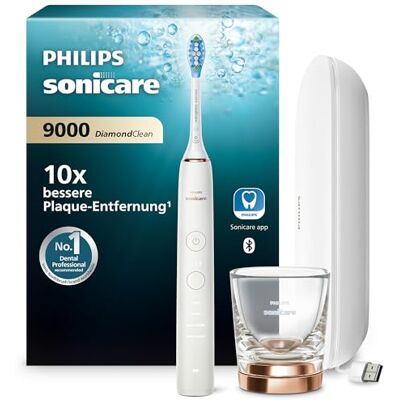 Philips Sonicare DiamondClean 9000 elektrische Zahnbürste, Schallzahnbürste mit App, Drucksensor, 4 Putzmodi, 3 Intensitätsstufen, Ladeglas und USB-Reiseetui, Roségold, Modell HX9911/94 Philips Sonicare DiamondClean 9000 elektrische Zahnbürste, Schallzahnbürste mit App, Drucksensor, 4 Putzmodi, 3 Intensitätsstufen, Ladeglas und USB-Reiseetui, Roségold, Modell HX9911/94
