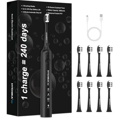 HYCHIKA BETTER TOOLS FOR BETTER LIFE 240 Tagen Akkulaufzeit Elektrische Zahnbürste für Erwachsene,8 Ersatzbürstenköpfe, wiederaufladbare Akku-Zahnbürste, 3 Modi, 2-Minuten-Timer, IPX7 wasserdicht, Geschenk für die Familie HYCHIKA BETTER TOOLS FOR BETTER LIFE 240 Tagen Akkulaufzeit Elektrische Zahnbürste für Erwachsene,8 Ersatzbürstenköpfe, wiederaufladbare Akku-Zahnbürste, 3 Modi, 2-Minuten-Timer, IPX7 wasserdicht, Geschenk für die Familie