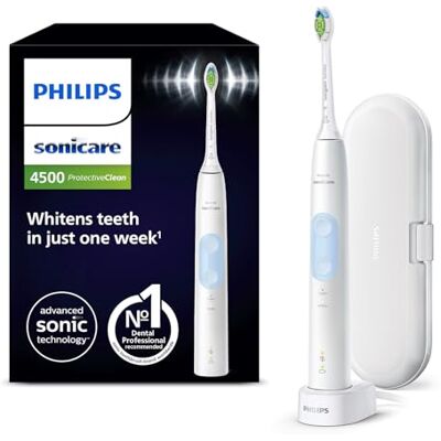 Philips Sonicare ProtectiveClean 4500 elektrische Zahnbürste, Schallzahnbürste mit 2 Putzmodi, Clean und White, Drucksensor, Timer und Reiseetui, Weiß, Modell HX6839/28 Philips Sonicare ProtectiveClean 4500 elektrische Zahnbürste, Schallzahnbürste mit 2 Putzmodi, Clean und White, Drucksensor, Timer und Reiseetui, Weiß, Modell HX6839/28
