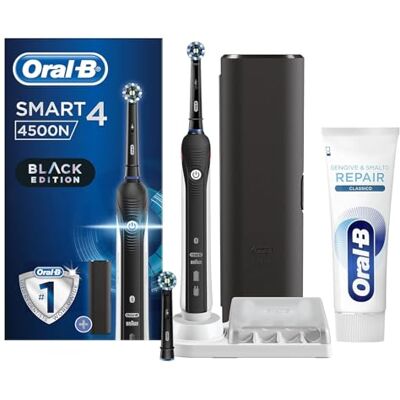 Oral-B Wiederaufladbare elektrische Zahnbürste SMART 4 4500 Schwarz + Zahnpasta Zahnfleisch & Nagellack Classic Repair 1 Zahnbürste 1 Zahnpasta Oral-B Wiederaufladbare elektrische Zahnbürste SMART 4 4500 Schwarz + Zahnpasta Zahnfleisch & Nagellack Classic Repair 1 Zahnbürste 1 Zahnpasta