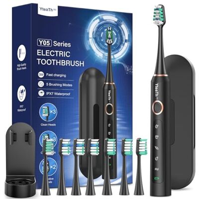YTEATH PRO Elektrische Zahnbürste Schallzahnbürste für Erwachsene – Electric Toothbrush mit 8 Bürstenköpfen und Reiseetui, 5 Modi, wasserdicht IPX7, 90 Tagen Akkulaufzeit YTEATH PRO Elektrische Zahnbürste Schallzahnbürste für Erwachsene – Electric Toothbrush mit 8 Bürstenköpfen und Reiseetui, 5 Modi, wasserdicht IPX7, 90 Tagen Akkulaufzeit