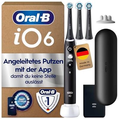 Oral-B iO Series 6 Plus Edition Elektrische Zahnbürste — Electric Toothbrush, Inkl. 3 Aufsteckbürsten, 5 Putzmodi für Zahnpflege, Reise-Etui — Zahnbürste Elektrisch, Designed by Braun, Schwarz Oral-B iO Series 6 Plus Edition Elektrische Zahnbürste — Electric Toothbrush, Inkl. 3 Aufsteckbürsten, 5 Putzmodi für Zahnpflege, Reise-Etui — Zahnbürste Elektrisch, Designed by Braun, Schwarz
