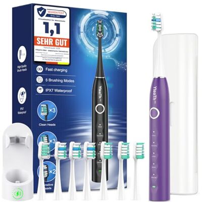 YTEATH PRO Elektrische Zahnbürste, Schallzahnbürste für Erwachsene und Kinder Electric Toothbrush mit 8 Bürstenköpfen (3 Typen) und Timer, 5 Putzmodi, Reiseetui, 120 Tagen Akkulaufzeit, 50,000vpm YTEATH PRO Elektrische Zahnbürste, Schallzahnbürste für Erwachsene und Kinder Electric Toothbrush mit 8 Bürstenköpfen (3 Typen) und Timer, 5 Putzmodi, Reiseetui, 120 Tagen Akkulaufzeit, 50,000vpm