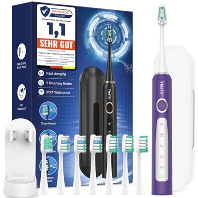 YTEATH PRO , Elektrische Zahnbürste für Erwachsene und Kinder Schallzahnbürste, Electric Toothbrush mit 8 Bürstenköpfen, 90 Tagen Akkulaufzeit, 5-Modi, 50000VPM, Reiseetui, Timer, Violett/Weiß YTEATH PRO , Elektrische Zahnbürste für Erwachsene und Kinder Schallzahnbürste, Electric Toothbrush mit 8 Bürstenköpfen, 90 Tagen Akkulaufzeit, 5-Modi, 50000VPM, Reiseetui, Timer, Violett/Weiß