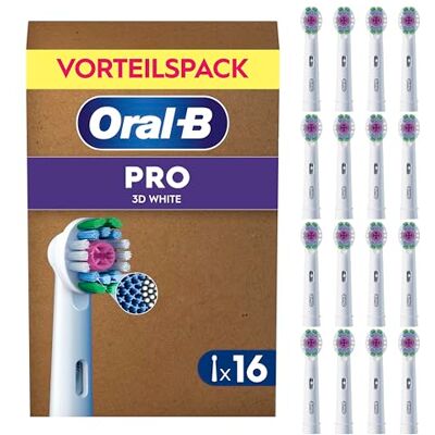 Oral-B Aufsteckbürsten Pro 3DWhite, Weiß, 16 Stück Original Zahnbürstenaufsatz für Elektrische Zahnbürste, Aufhellende Zahnreinigung, Zahnbürstenköpfe mit X-Borsten Oral-B Aufsteckbürsten Pro 3DWhite, Weiß, 16 Stück Original Zahnbürstenaufsatz für Elektrische Zahnbürste, Aufhellende Zahnreinigung, Zahnbürstenköpfe mit X-Borsten