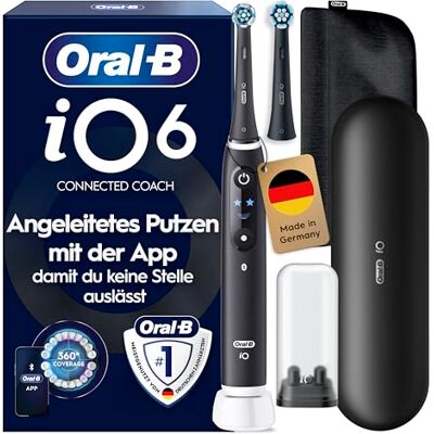 Oral-B iO Series 6 Elektrische Zahnbürste — Electric Toothbrush inkl. 2 Aufsteckbürsten, Reise-Etui — 5 Putzmodi für Zahnpflege, Zahnbürste Elektrisch, Designed by Braun, Schwarz Oral-B iO Series 6 Elektrische Zahnbürste — Electric Toothbrush inkl. 2 Aufsteckbürsten, Reise-Etui — 5 Putzmodi für Zahnpflege, Zahnbürste Elektrisch, Designed by Braun, Schwarz