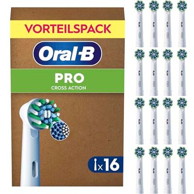Oral-B Pro Aufsteckbürsten Cross Action, Weiß, 16 Stück Original Zahnbürstenaufsatz für Elektrische Zahnbürste, Überlegene Zahnreinigung, Zahnbürstenköpfe mit X-Borsten Oral-B Pro Aufsteckbürsten Cross Action, Weiß, 16 Stück Original Zahnbürstenaufsatz für Elektrische Zahnbürste, Überlegene Zahnreinigung, Zahnbürstenköpfe mit X-Borsten