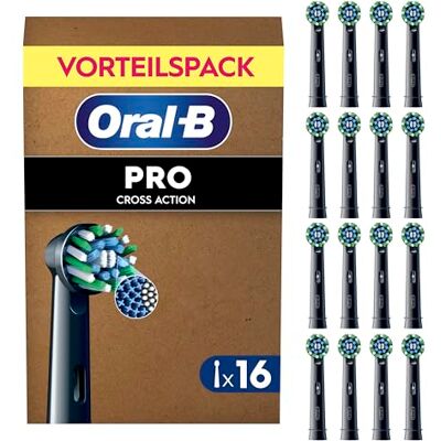 Oral-B Aufsteckbürsten Pro Cross Action, Schwarz, 16 Stück Original Zahnbürstenaufsatz für Elektrische Zahnbürste, Überlegene Zahnreinigung, Zahnbürstenköpfe mit X-Borsten Oral-B Aufsteckbürsten Pro Cross Action, Schwarz, 16 Stück Original Zahnbürstenaufsatz für Elektrische Zahnbürste, Überlegene Zahnreinigung, Zahnbürstenköpfe mit X-Borsten