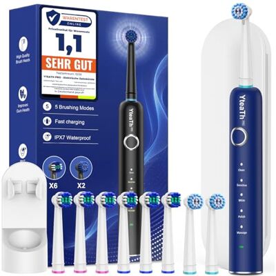 YTEATH PRO Rotierende Elektrische Zahnbürste für Erwachsene und Kinder mit 8 Aufsteckbürste, Electric Toothbrush mit Wandhalterung Ladestation, 5 Putzmodi und Reiseetui, 60 Tage Akkulaufzeit (Blau) YTEATH PRO Rotierende Elektrische Zahnbürste für Erwachsene und Kinder mit 8 Aufsteckbürste, Electric Toothbrush mit Wandhalterung Ladestation, 5 Putzmodi und Reiseetui, 60 Tage Akkulaufzeit (Blau)