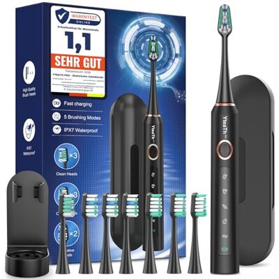 YTEATH PRO Elektrische Zahnbürste für Erwachsene und Kinder Schallzahnbürste, Electric Toothbrush mit 8 Bürstenköpfen (3 Typen), 90 Tagen Akkulaufzeit, 5-Modi, 50000VPM, Reiseetui, Timer YTEATH PRO Elektrische Zahnbürste für Erwachsene und Kinder Schallzahnbürste, Electric Toothbrush mit 8 Bürstenköpfen (3 Typen), 90 Tagen Akkulaufzeit, 5-Modi, 50000VPM, Reiseetui, Timer