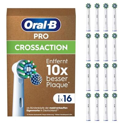 Oral-B Pro CrossAction — ORIGINAL Aufsteckbürsten für Elektrische Zahnbürste — Überlegene Zahnreinigung, Ersatzbürsten mit X-Borsten, Zahnbürstenaufsatz, Briefkastenfähige Verpackung — Weiß, 16 Stück Oral-B Pro CrossAction — ORIGINAL Aufsteckbürsten für Elektrische Zahnbürste — Überlegene Zahnreinigung, Ersatzbürsten mit X-Borsten, Zahnbürstenaufsatz, Briefkastenfähige Verpackung — Weiß, 16 Stück