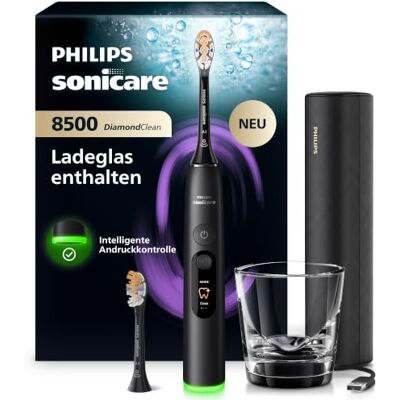 Philips Sonicare Next-Generation DiamondClean 8500 elektrische Zahnbürste – mit intelligenter Andruckkontrolle und 18 Einstellungen, Schwarz, HX8514/12 Philips Sonicare Next-Generation DiamondClean 8500 elektrische Zahnbürste – mit intelligenter Andruckkontrolle und 18 Einstellungen, Schwarz, HX8514/12
