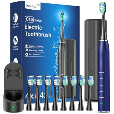 Coulax Pro Elektrische Zahnbürste Schallzahnbürste für Erwachsene Whitening Ultraschall Zahnbürste Elektrisch mit Reiseetui und Ladestation, Electric Toothbrush Mit 8 Bürstenköpfe, 5 Putzmodi, 40000VPM, blau Coulax Pro Elektrische Zahnbürste Schallzahnbürste für Erwachsene Whitening Ultraschall Zahnbürste Elektrisch mit Reiseetui und Ladestation, Electric Toothbrush Mit 8 Bürstenköpfe, 5 Putzmodi, 40000VPM, blau