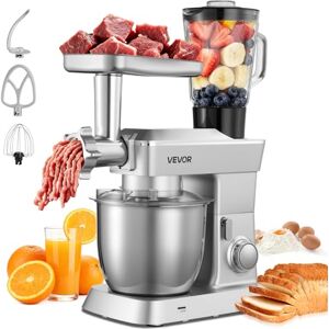 VEVOR multifunktionale Küchenmaschine elektrisch 1300 W mit Edelstahlschüssel (4,3 L) & Mixbecher (1,5 L), Knetmaschine Teigmixer mit 6+P Geschwindigkeiten & Knethaken & Schneebesen & Rührbesen VEVOR multifunktionale Küchenmaschine elektrisch 1300 W mit Edelstahlschüssel (4,3 L) & Mixbecher (1,5 L), Knetmaschine Teigmixer mit 6+P Geschwindigkeiten & Knethaken & Schneebesen & Rührbesen