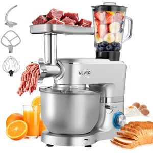 VEVOR multifunktionale Küchenmaschine elektrisch 1500 W mit Edelstahlschüssel (6 L) & Mixbecher (1,5 L), Knetmaschine Teigmixer mit 6+P Geschwindigkeiten & Knethaken & Schneebesen & Rührbesen VEVOR multifunktionale Küchenmaschine elektrisch 1500 W mit Edelstahlschüssel (6 L) & Mixbecher (1,5 L), Knetmaschine Teigmixer mit 6+P Geschwindigkeiten & Knethaken & Schneebesen & Rührbesen
