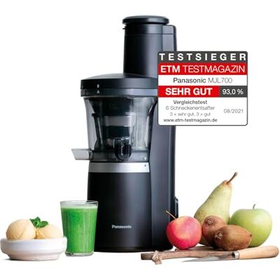 Panasonic Slow Juicer MJ-L700KXE, elektrische Fruchtpresse, Entsaften von ganzen Früchten und Gemüse, 75-mm Öffnung, schlankes Design, sicher und praktisch, Schwarz, Mattschwarz Panasonic Slow Juicer MJ-L700KXE, elektrische Fruchtpresse, Entsaften von ganzen Früchten und Gemüse, 75-mm Öffnung, schlankes Design, sicher und praktisch, Schwarz, Mattschwarz