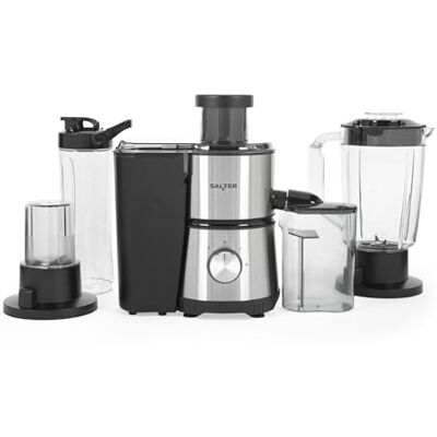SALTER 4-in-1 Entsafter & Mixer – Obstentsafter & Smoothie-Maker, 1L Mixbehälter, inklusive 600ml Sportflasche, Kaffeemühle, 2 Geschwindigkeitsstufen & Impulsfunktion SALTER 4-in-1 Entsafter & Mixer – Obstentsafter & Smoothie-Maker, 1L Mixbehälter, inklusive 600ml Sportflasche, Kaffeemühle, 2 Geschwindigkeitsstufen & Impulsfunktion
