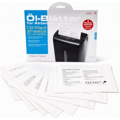 GENIE Pflegekit (Ölblätter/Ölpapier und Cleaning-Kit für Aktenvernichter, geeignet für sämtliche Schnittarten, Geräte, Hersteller) 6er Pack GENIE Pflegekit (Ölblätter/Ölpapier und Cleaning-Kit für Aktenvernichter, geeignet für sämtliche Schnittarten, Geräte, Hersteller) 6er Pack