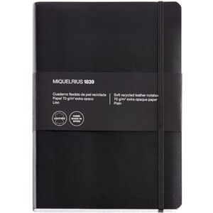 Miquelrius Flexibles Notizbuch aus recyceltem Leder, Format 4º 152 x 210 mm, 100 Blätter à 70 g/m², Extra-opakes Papier, Liniert, Mit Gummibandverschluss, Ohne Index, Farbe Schwarz Miquelrius Flexibles Notizbuch aus recyceltem Leder, Format 4º 152 x 210 mm, 100 Blätter à 70 g/m², Extra-opakes Papier, Liniert, Mit Gummibandverschluss, Ohne Index, Farbe Schwarz