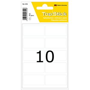 TopStick 1352 Vielzweck-Etiketten klein, 50 Stück, 40 x 19 mm, 10 pro Bogen, selbstklebend, Haushaltsetiketten zum Beschriften, matt, blanko Papier Klebeetiketten Aufkleber, weiß TopStick 1352 Vielzweck-Etiketten klein, 50 Stück, 40 x 19 mm, 10 pro Bogen, selbstklebend, Haushaltsetiketten zum Beschriften, matt, blanko Papier Klebeetiketten Aufkleber, weiß