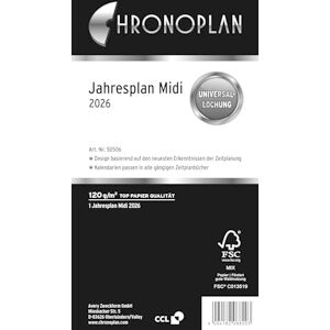 Chronoplan 50506 Kalendereinlage 2026 (Jahresplan Midi (96x172mm) Ersatzkalendarium für Terminplaner, für übersichtliche Jahresplanung, 1 Monat auf 1 Seite zum Aufklappen mit Leporello-Falzung) weiß Chronoplan 50506 Kalendereinlage 2026 (Jahresplan Midi (96x172mm) Ersatzkalendarium für Terminplaner, für übersichtliche Jahresplanung, 1 Monat auf 1 Seite zum Aufklappen mit Leporello-Falzung) weiß