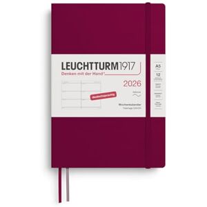 LEUCHTTURM1917 372557 Wochenkalender Medium (A5) 2026, 12 Monate, Softcover, Port Red, Deutsch LEUCHTTURM1917 372557 Wochenkalender Medium (A5) 2026, 12 Monate, Softcover, Port Red, Deutsch