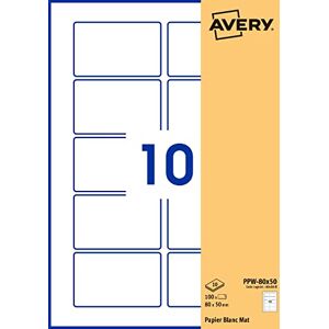 Avery Selbstklebende Etiketten, rechteckig, personalisierbar, 80 x 50 mm, weißes Papier, 100 Stück Avery Selbstklebende Etiketten, rechteckig, personalisierbar, 80 x 50 mm, weißes Papier, 100 Stück